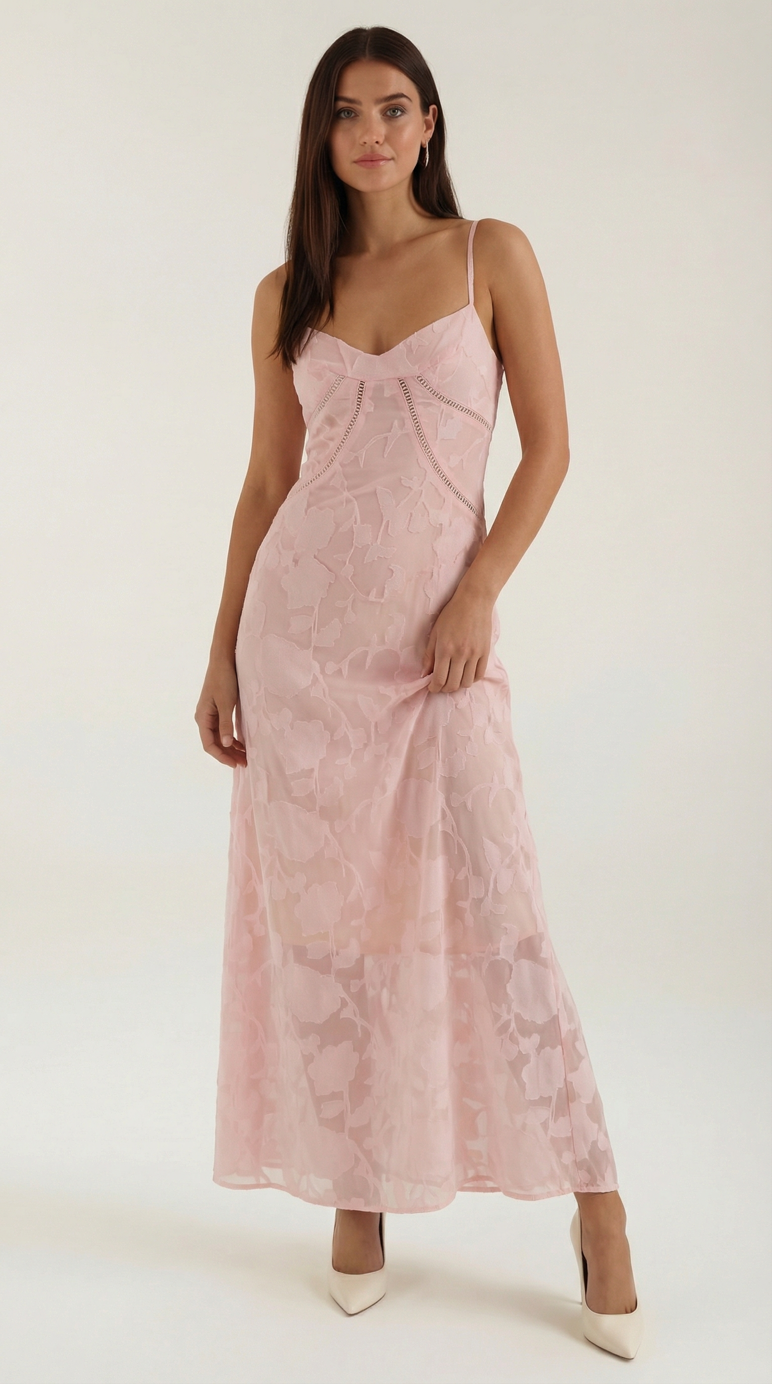 Women’s Floral Jacquard Sweetheart Neck Maxi Dress – Elegant Bridal Formal Evening Gown