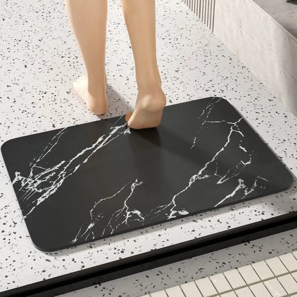 Quick-Dry Diatom Stone Bath Mat — Non-Slip Marble Look
