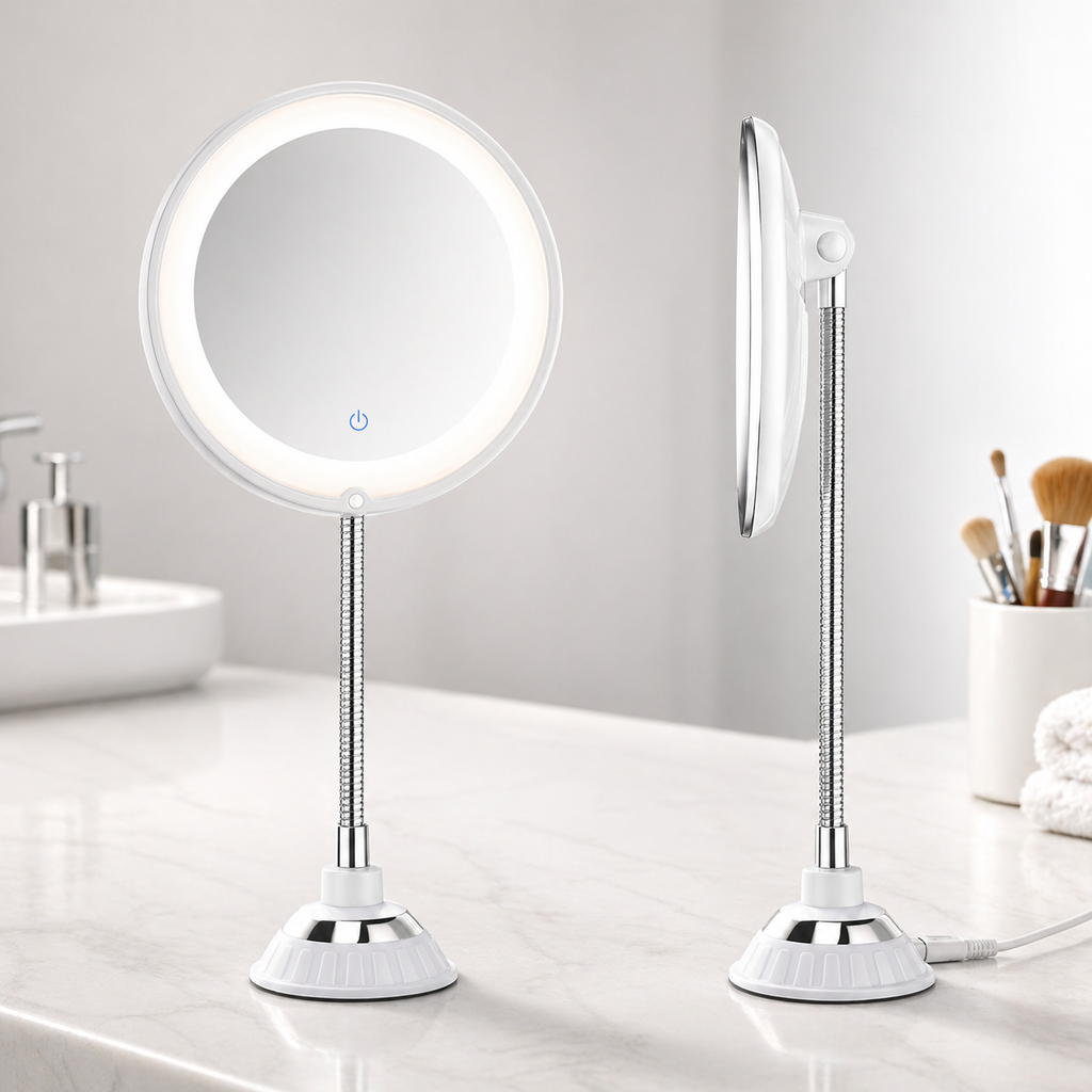 LED Magnifying Mirror with Flexible Arm — 10× Close View