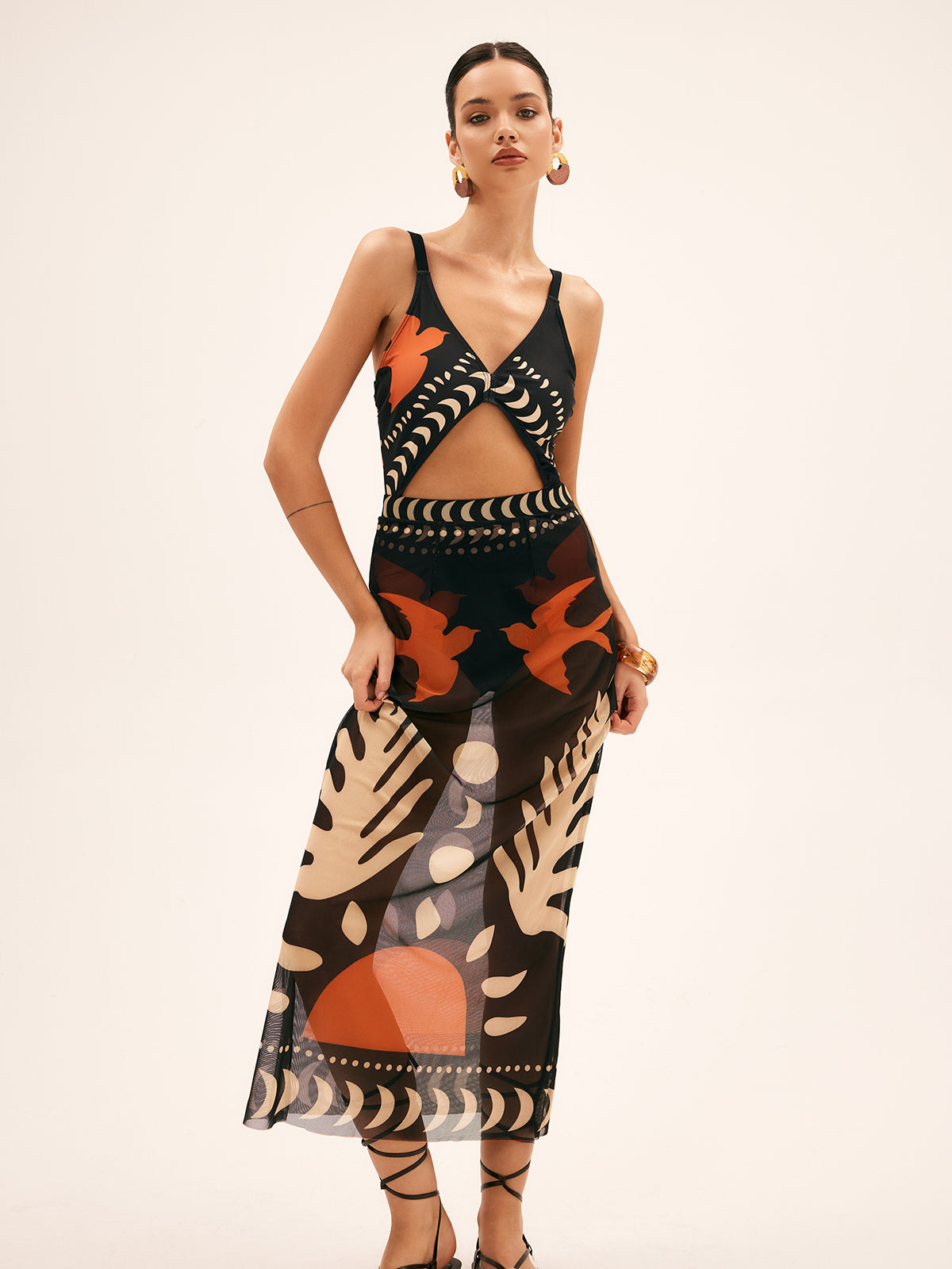 Women’s Printed Mesh Vacation Cover-Up Dress – Lightweight Stretch Beachwear Tunic