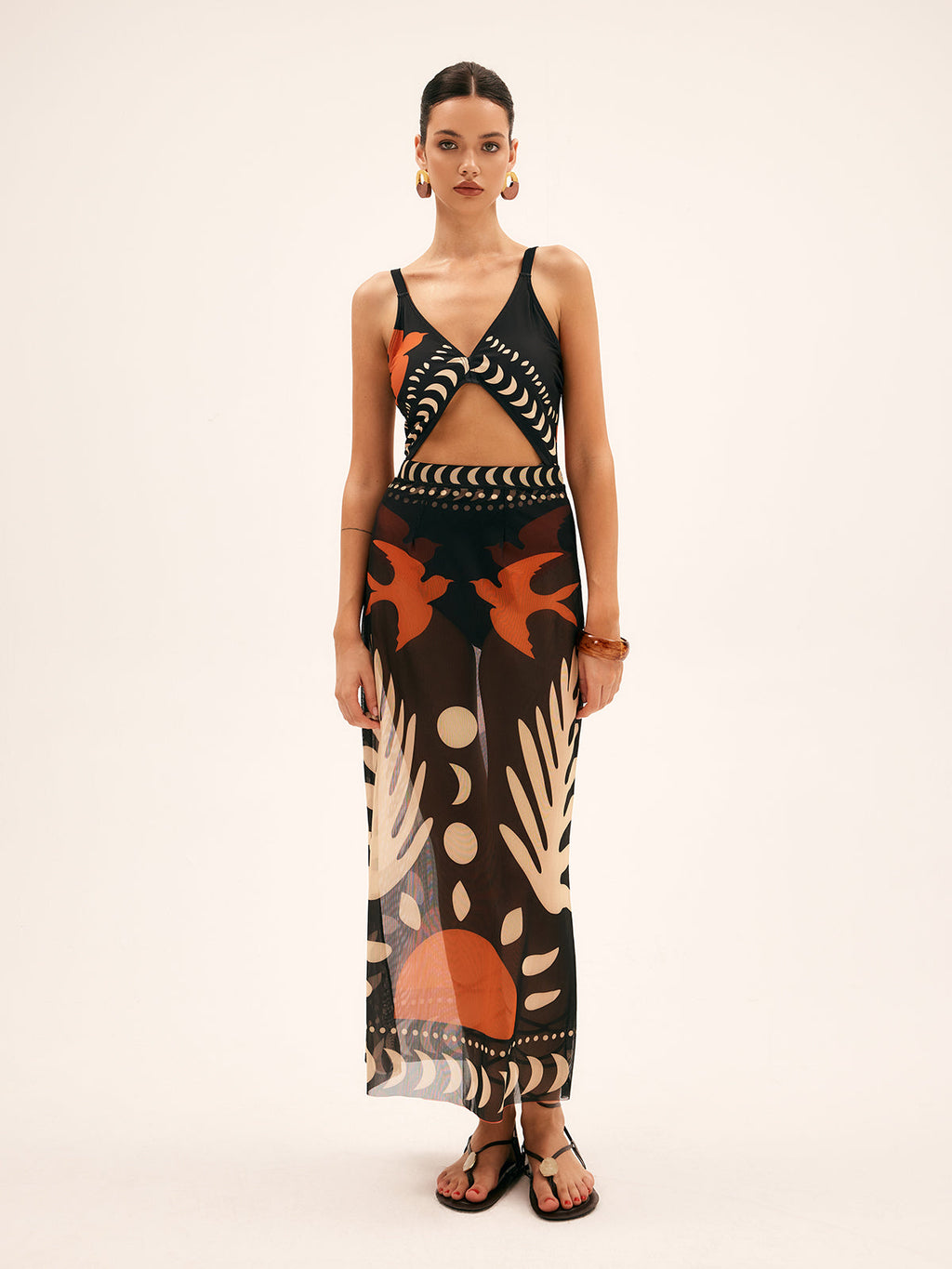 Women’s Printed Mesh Vacation Cover-Up Dress – Lightweight Stretch Beachwear Tunic