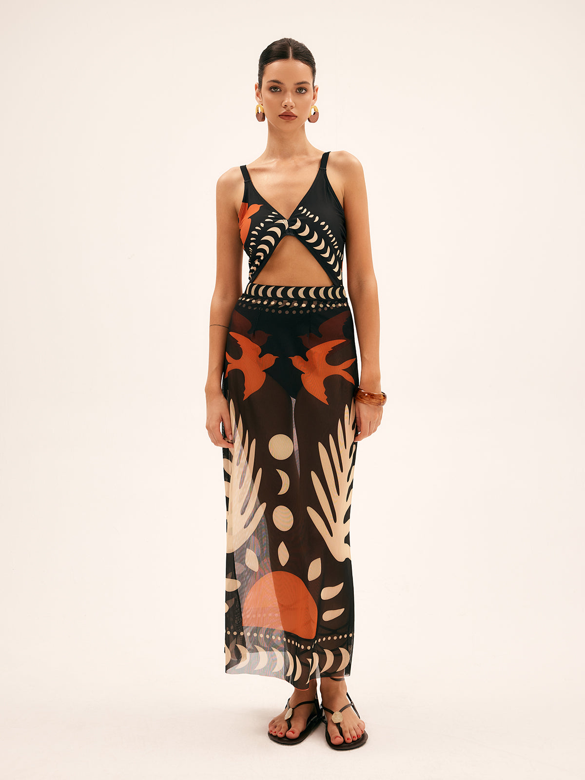 Women’s Printed Mesh Vacation Cover-Up Dress – Lightweight Stretch Beachwear Tunic