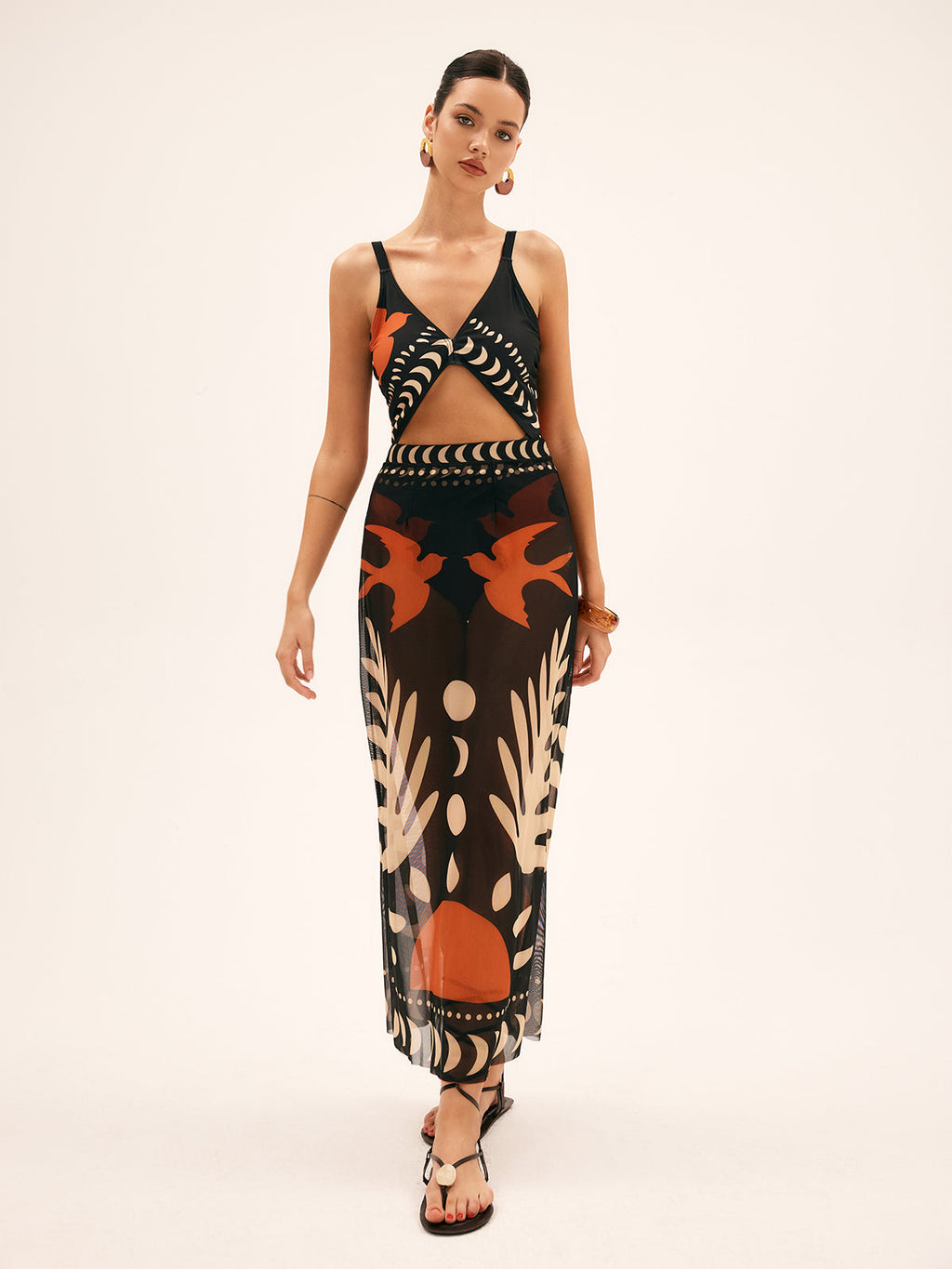 Women’s Printed Mesh Vacation Cover-Up Dress – Lightweight Stretch Beachwear Tunic