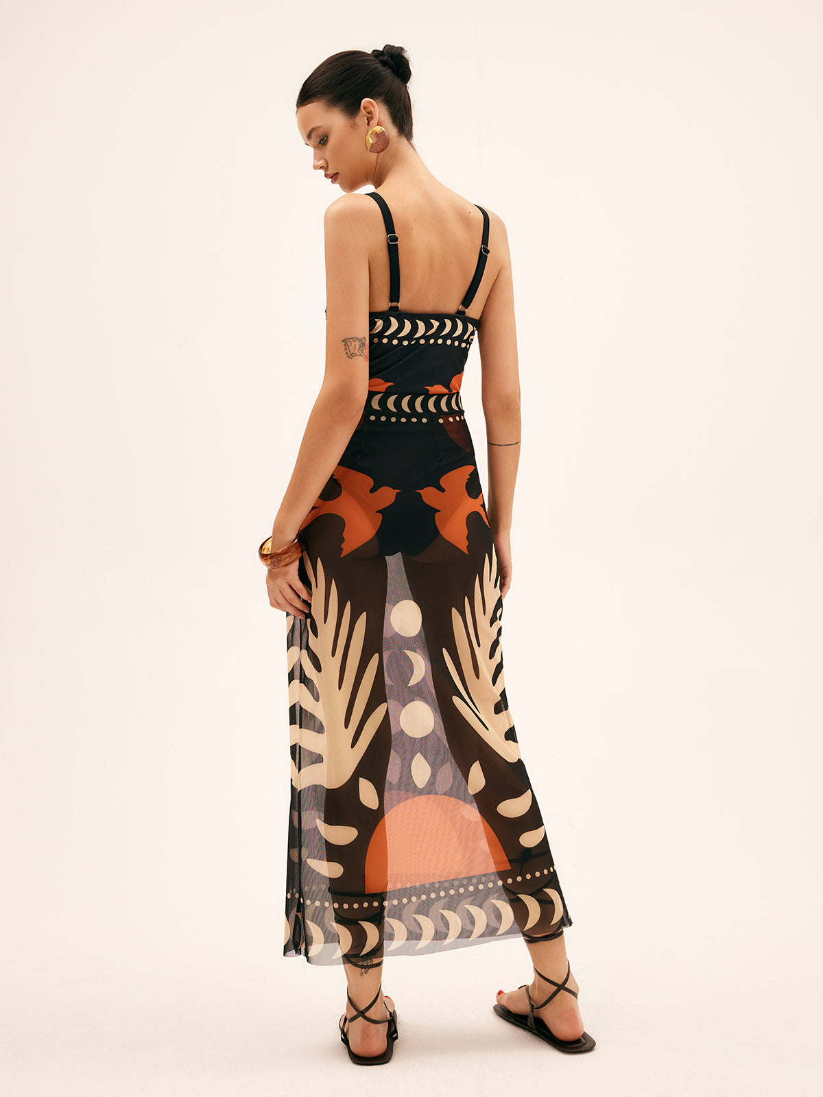 Women’s Printed Mesh Vacation Cover-Up Dress – Lightweight Stretch Beachwear Tunic