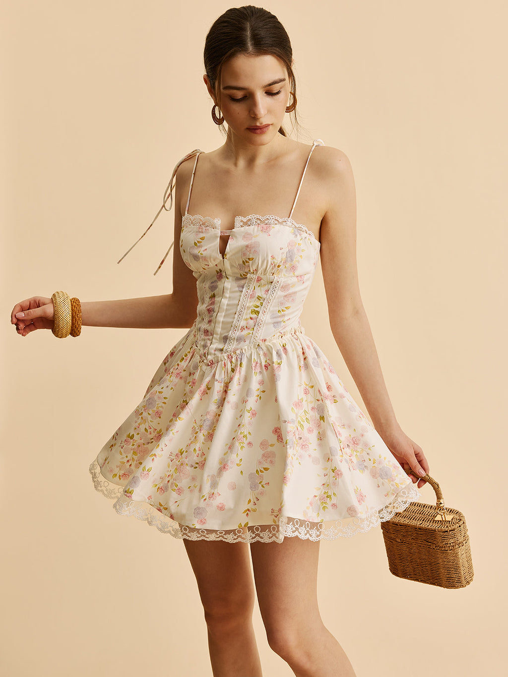 Women’s Cold Shoulder Straight Neck Mini Dress with Adjustable Straps