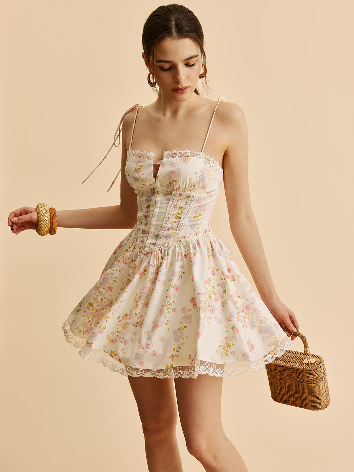 Women’s Cold Shoulder Straight Neck Mini Dress with Adjustable Straps