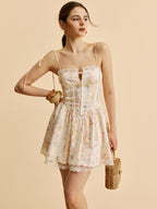 Women’s Cold Shoulder Straight Neck Mini Dress with Adjustable Straps