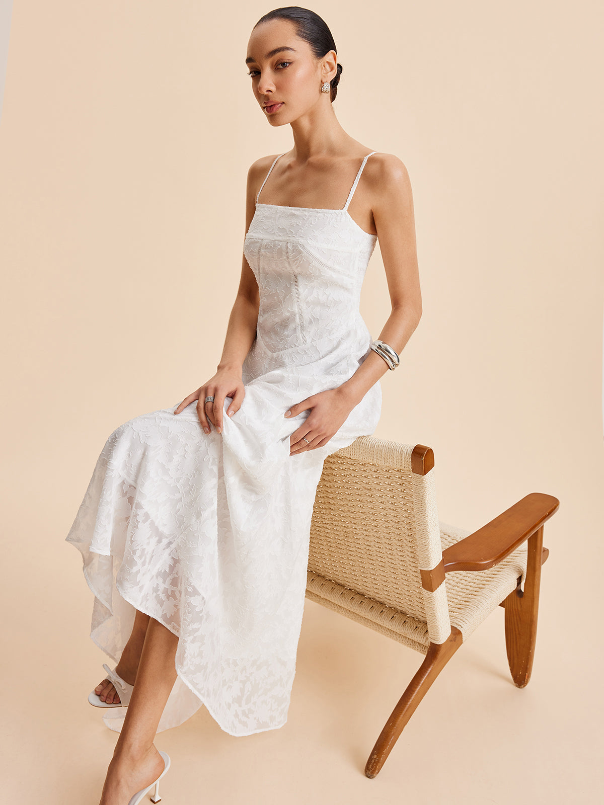 Women’s Burnout Floral Chiffon Maxi Dress with Adjustable Straps