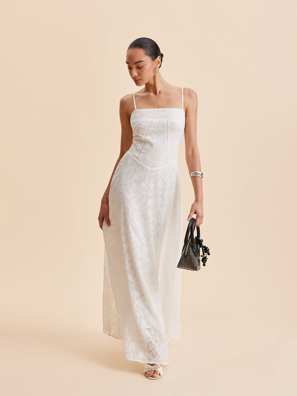 Women’s Burnout Floral Chiffon Maxi Dress with Adjustable Straps