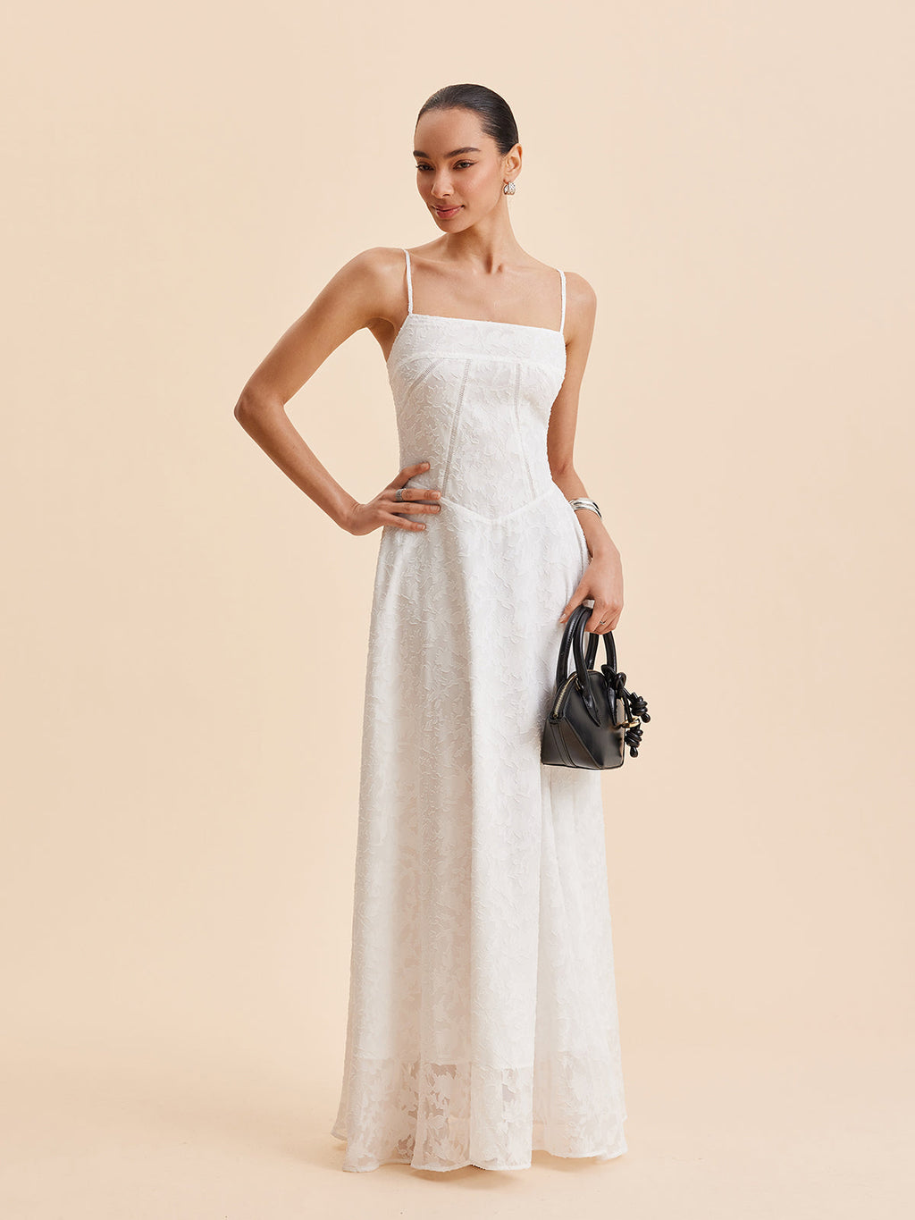 Women’s Burnout Floral Chiffon Maxi Dress with Adjustable Straps