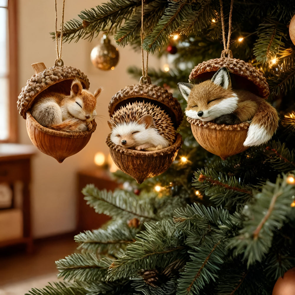 Woodland Acorn Animal Christmas Ornament — Single Piece