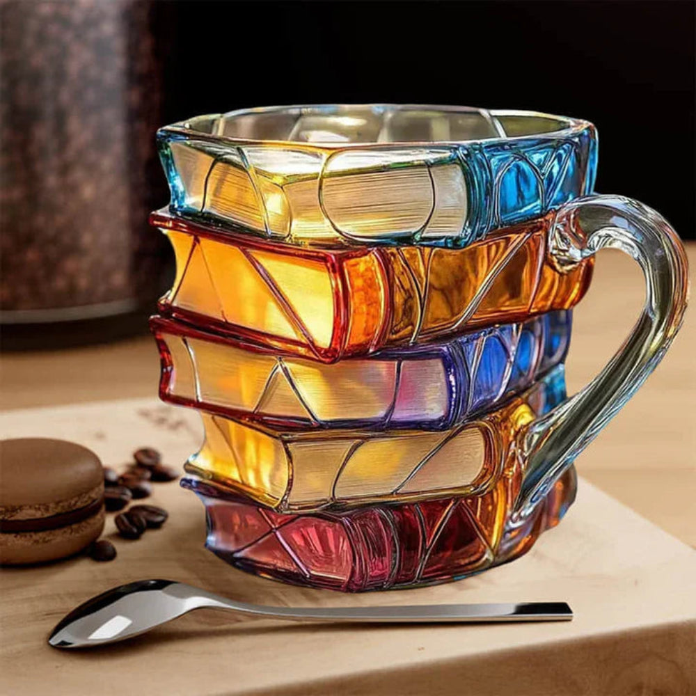 3D Book Spine Glass Mug — Literary Style Drinkware