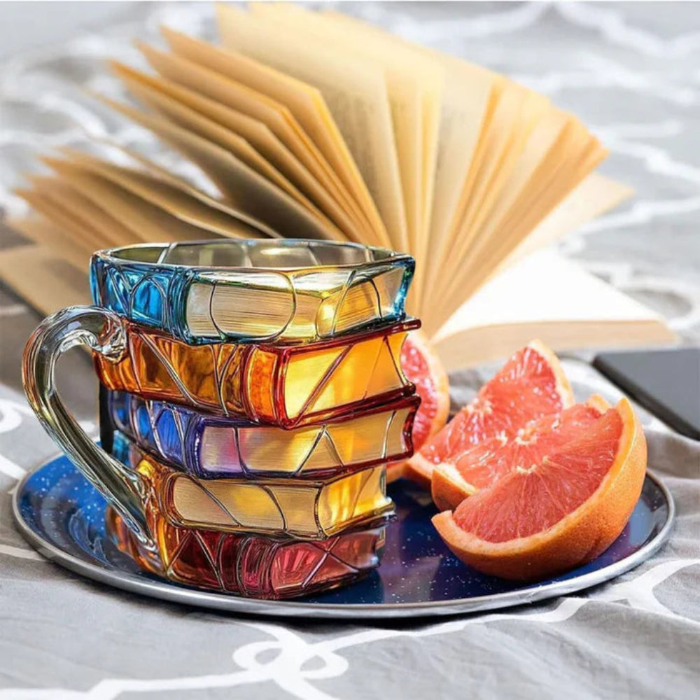 3D Book Spine Glass Mug — Literary Style Drinkware