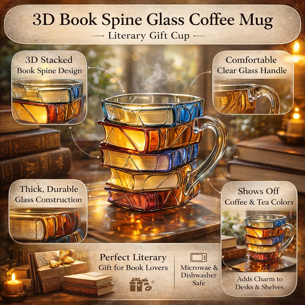 3D Book Spine Glass Mug — Literary Style Drinkware