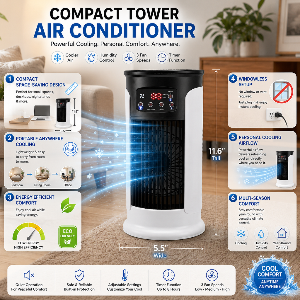 Compact Windowless Portable Air Conditioner & Dehumidifier