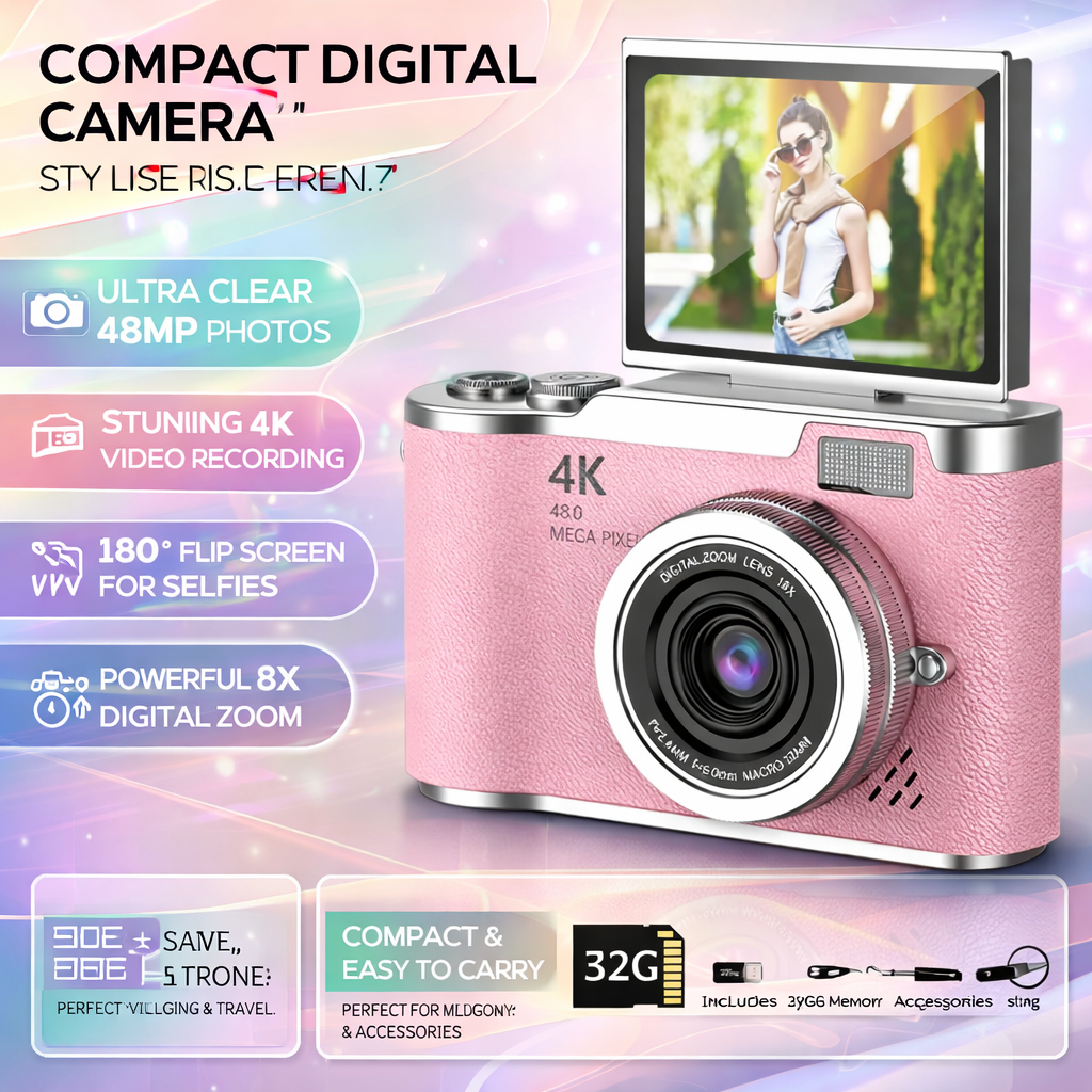 4K Compact Camera with Flip Screen and 48MP Sensor