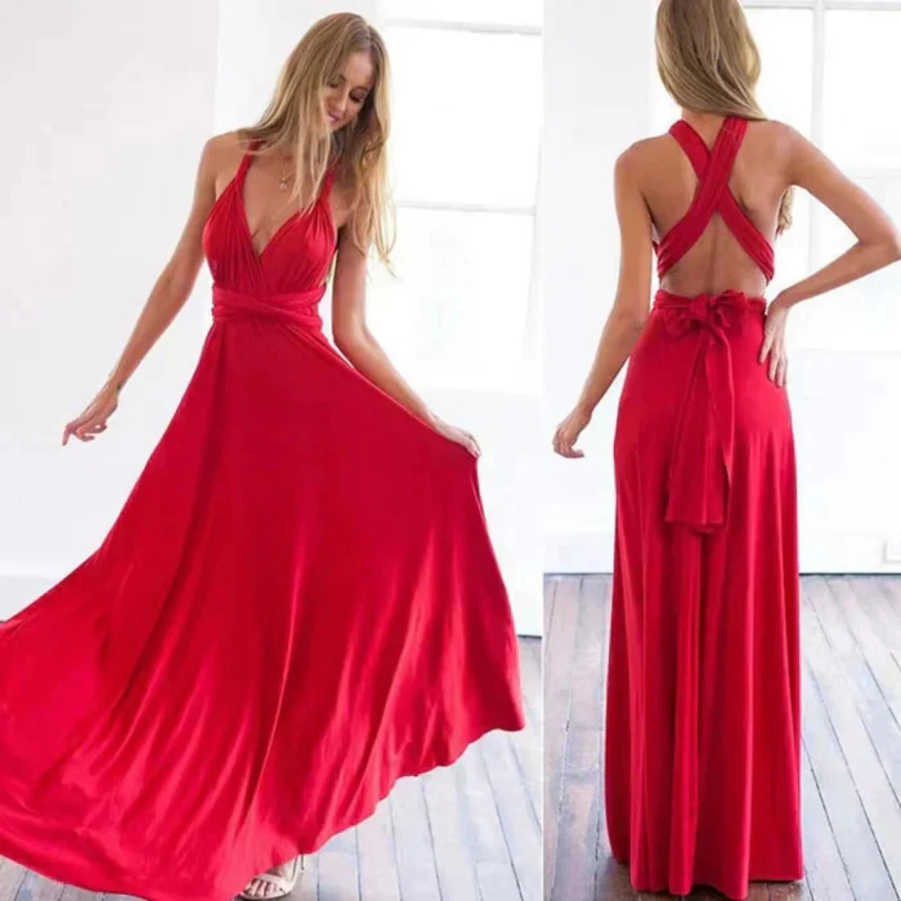 Women’s Adjustable Backless Maxi Dress – Lightweight Elegant Long Dress for Wedding, Dinner & Vacation