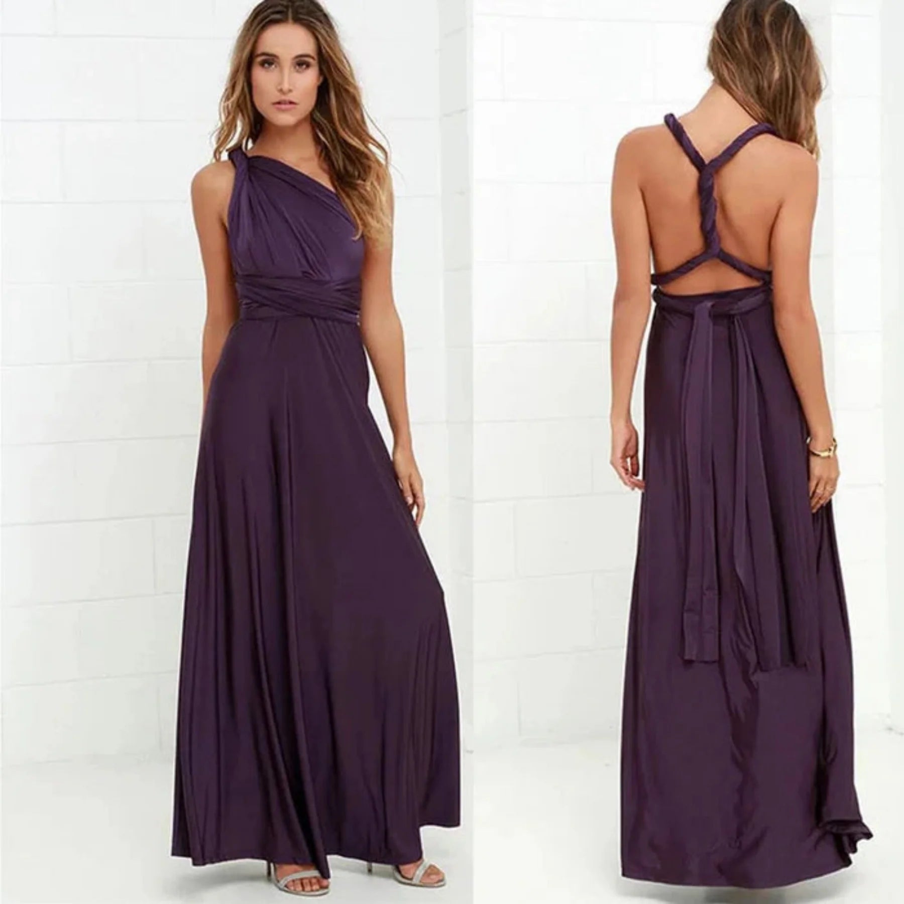 Women’s Adjustable Backless Maxi Dress – Lightweight Elegant Long Dress for Wedding, Dinner & Vacation