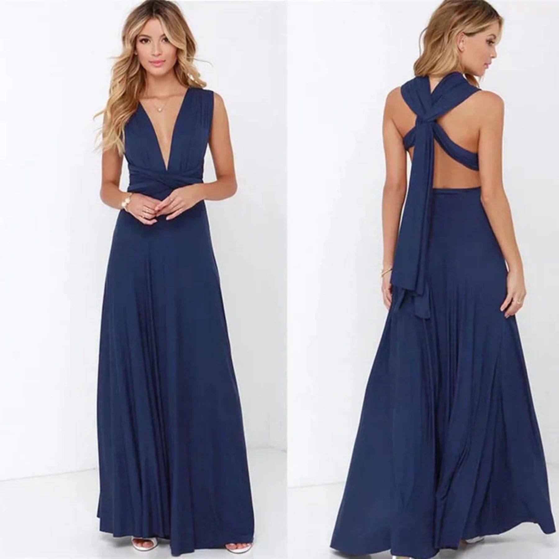 Women’s Adjustable Backless Maxi Dress – Lightweight Elegant Long Dress for Wedding, Dinner & Vacation