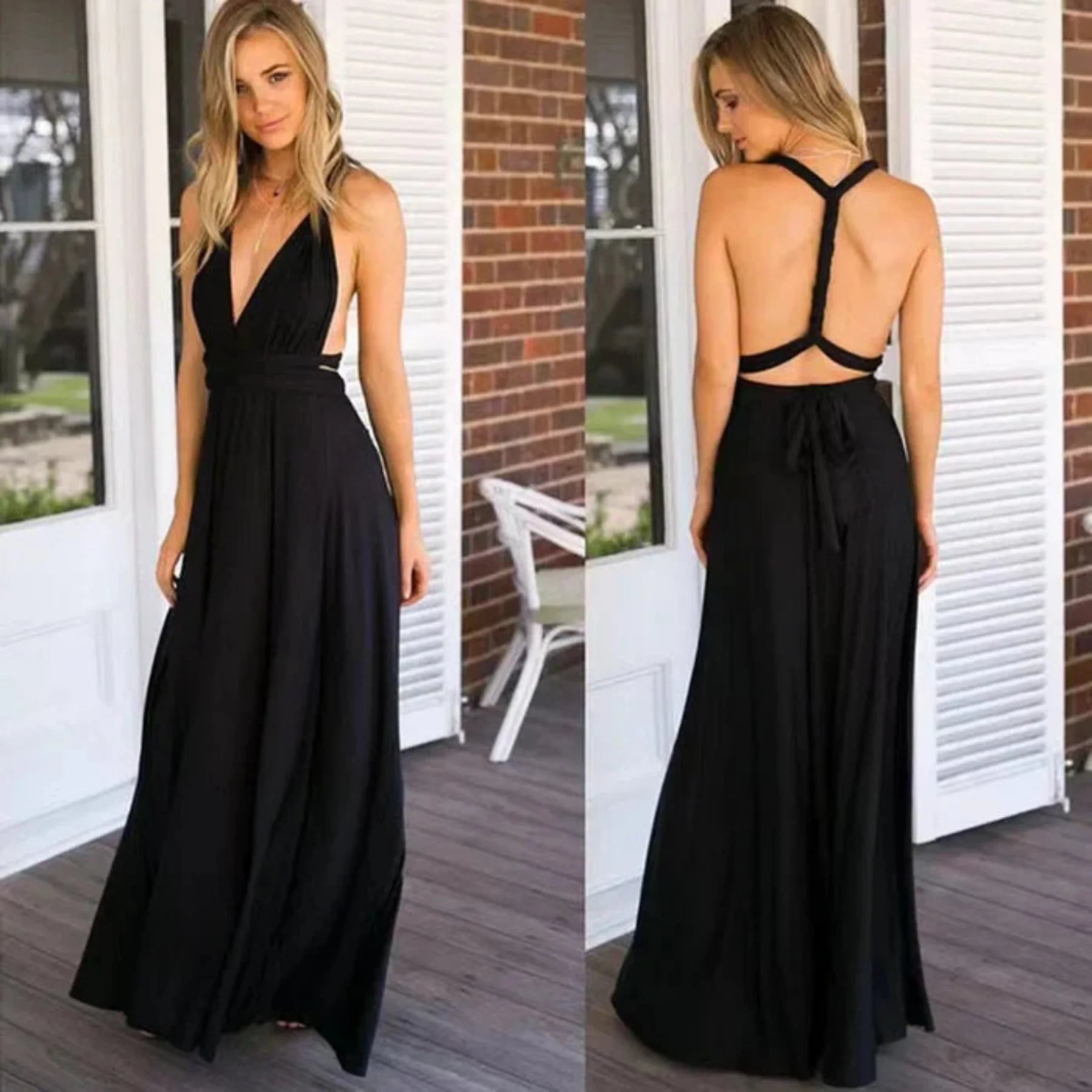 Women’s Adjustable Backless Maxi Dress – Lightweight Elegant Long Dress for Wedding, Dinner & Vacation