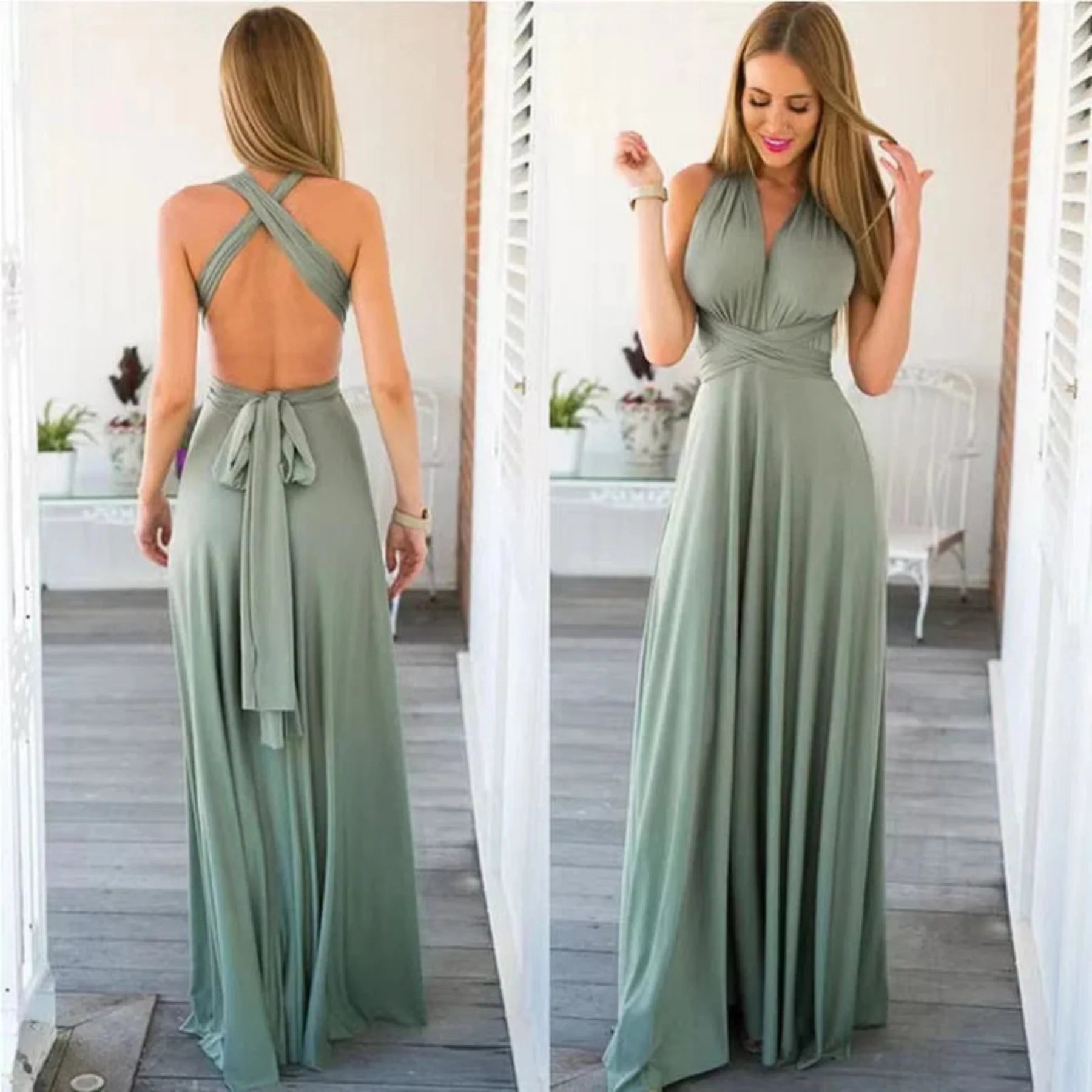 Women’s Adjustable Backless Maxi Dress – Lightweight Elegant Long Dress for Wedding, Dinner & Vacation