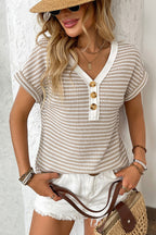 Women’s Casual V-Neck Stripe Blouse – Short Sleeve Everyday Top | Comfortable Polyester Summer Shirt