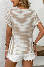 Women’s Casual V-Neck Stripe Blouse – Short Sleeve Everyday Top | Comfortable Polyester Summer Shirt
