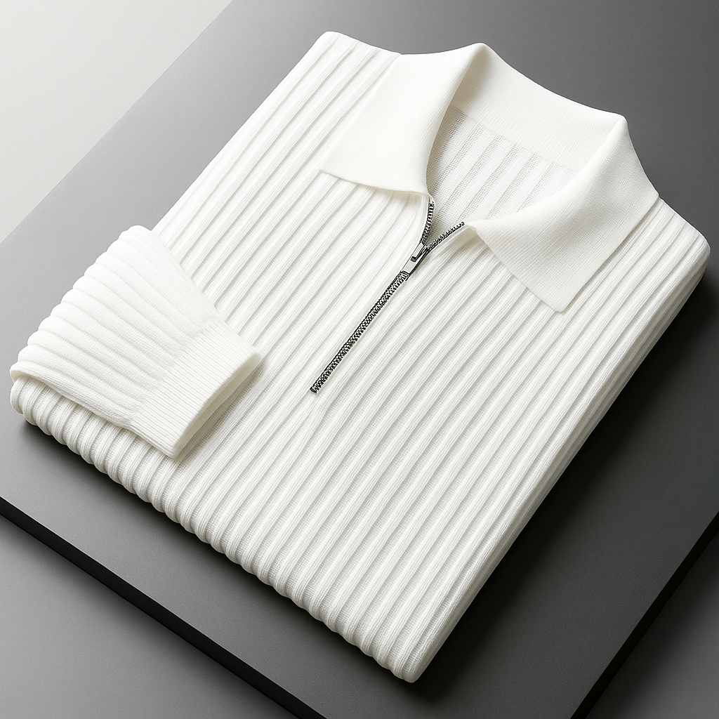 Men’s Quarter-Zip Ribbed Knit Sweater – Soft Cotton Blend Smart Casual Long Sleeve Pullover, Minimalist Everyday Essential