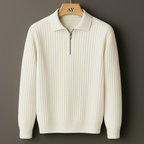 Men’s Quarter-Zip Ribbed Knit Sweater – Soft Cotton Blend Smart Casual Long Sleeve Pullover, Minimalist Everyday Essential