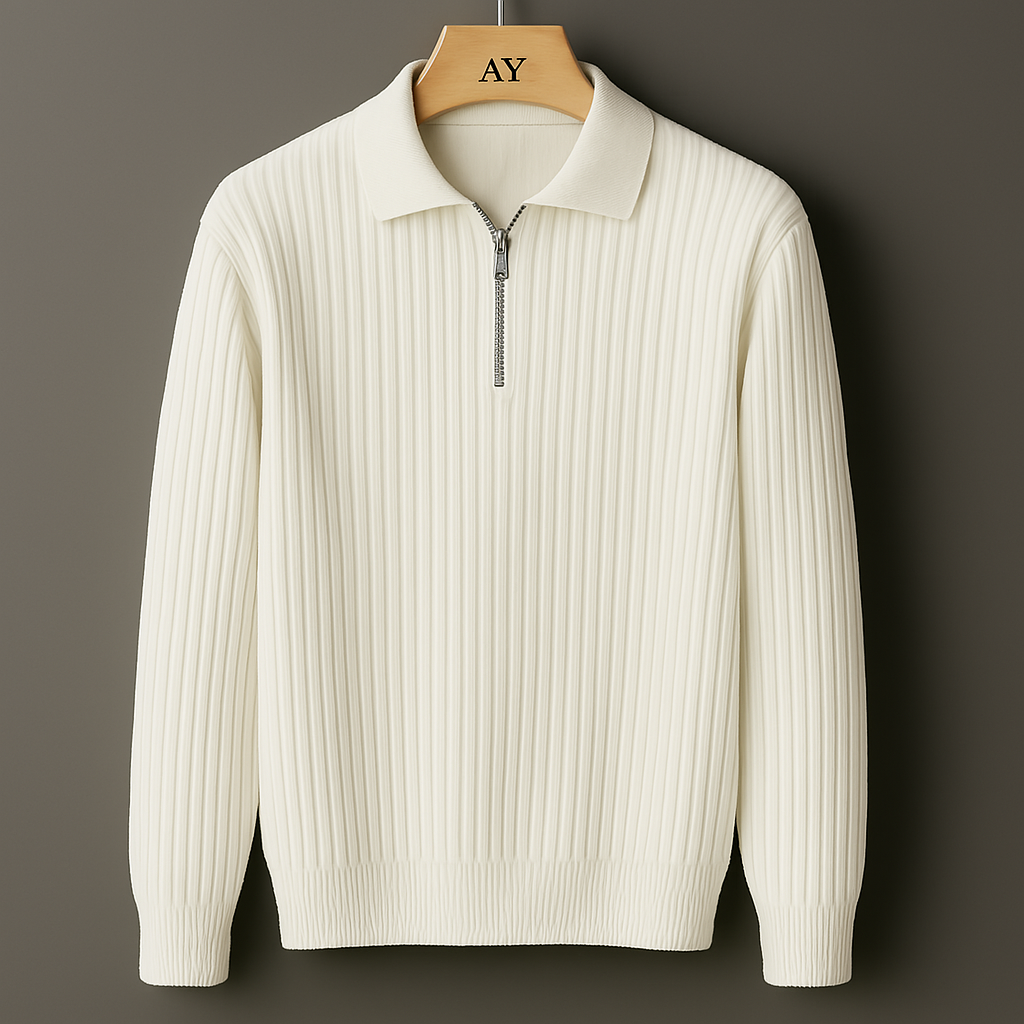 Men’s Quarter-Zip Ribbed Knit Sweater – Soft Cotton Blend Smart Casual Long Sleeve Pullover, Minimalist Everyday Essential