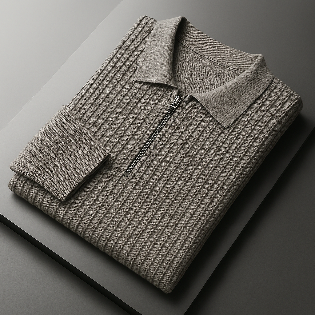 Men’s Quarter-Zip Ribbed Knit Sweater – Soft Cotton Blend Smart Casual Long Sleeve Pullover, Minimalist Everyday Essential