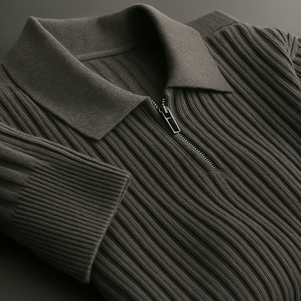 Men’s Quarter-Zip Ribbed Knit Sweater – Soft Cotton Blend Smart Casual Long Sleeve Pullover, Minimalist Everyday Essential