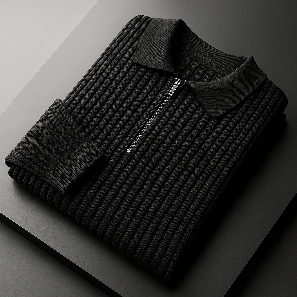 Men’s Quarter-Zip Ribbed Knit Sweater – Soft Cotton Blend Smart Casual Long Sleeve Pullover, Minimalist Everyday Essential