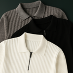 Men’s Quarter-Zip Ribbed Knit Sweater – Soft Cotton Blend Smart Casual Long Sleeve Pullover, Minimalist Everyday Essential