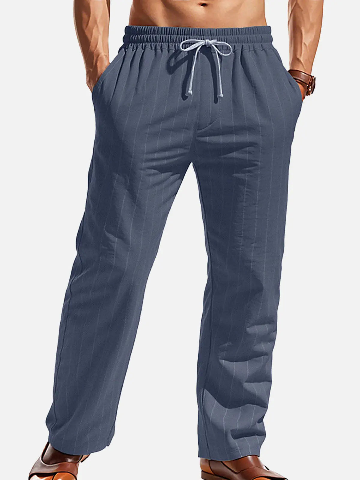 Ethan | Relaxed Pinstripe Linen Blend Pants 0