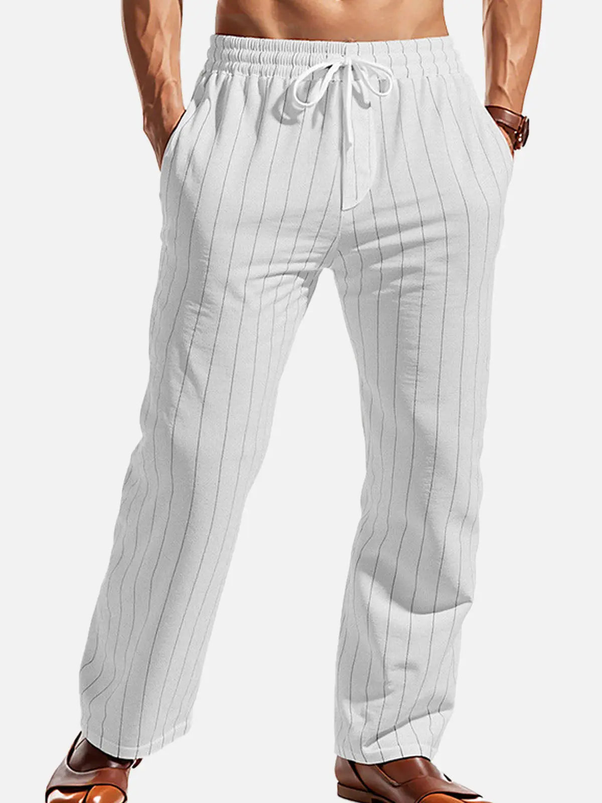 Ethan | Relaxed Pinstripe Linen Blend Pants 3