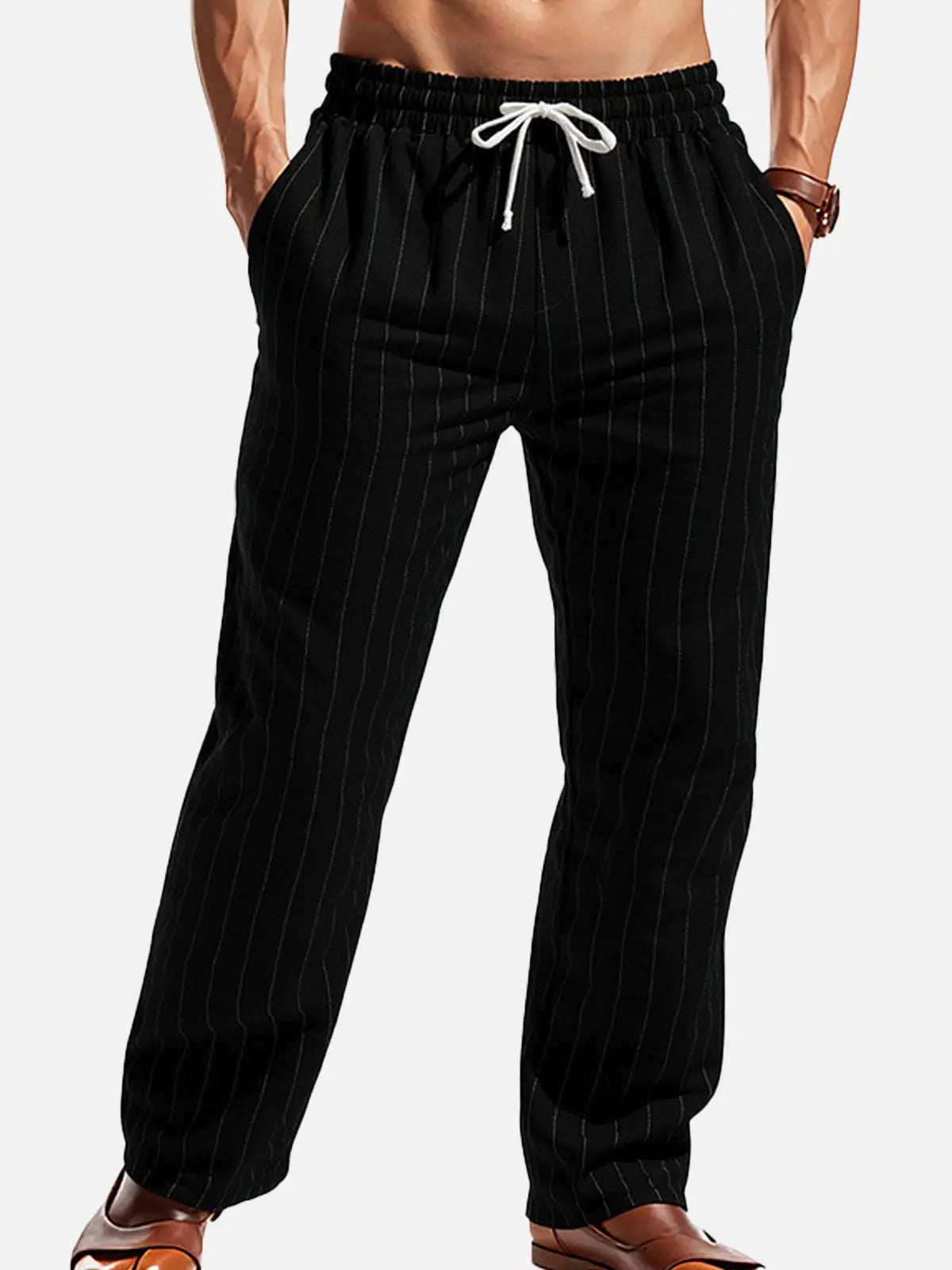 Ethan | Relaxed Pinstripe Linen Blend Pants 4