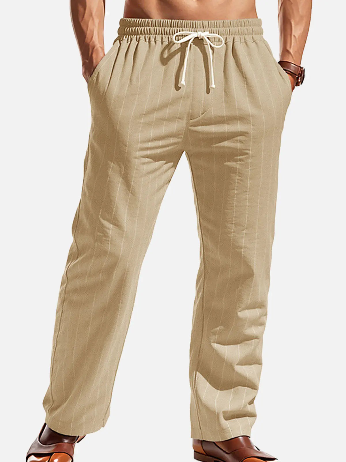 Ethan | Relaxed Pinstripe Linen Blend Pants 5