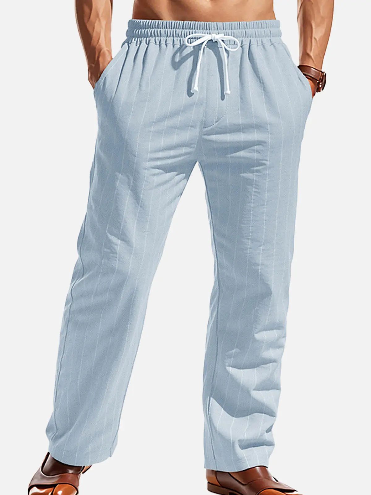 Ethan | Relaxed Pinstripe Linen Blend Pants 6