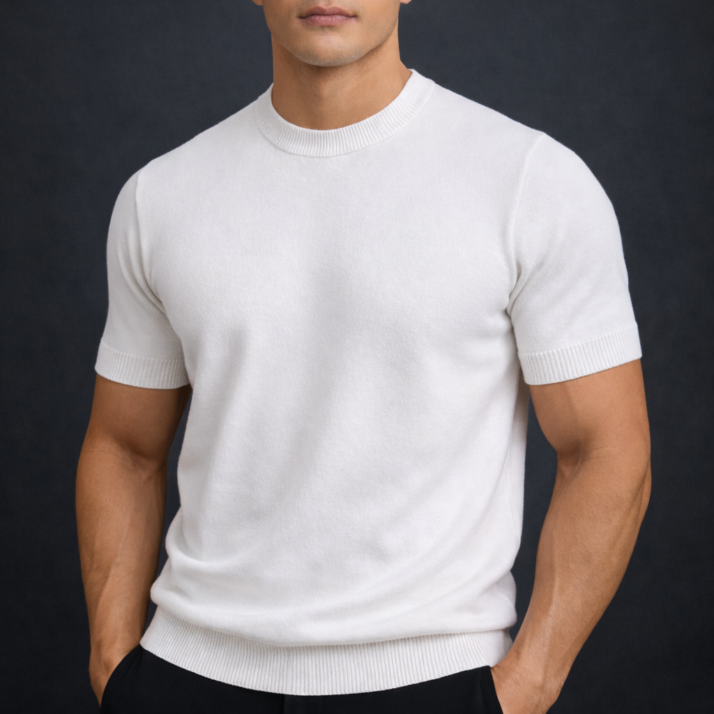 Men's Soft Lightweight Cashmere Merino Wool T-Shirt – Breathable Luxury Knit Everyday Top