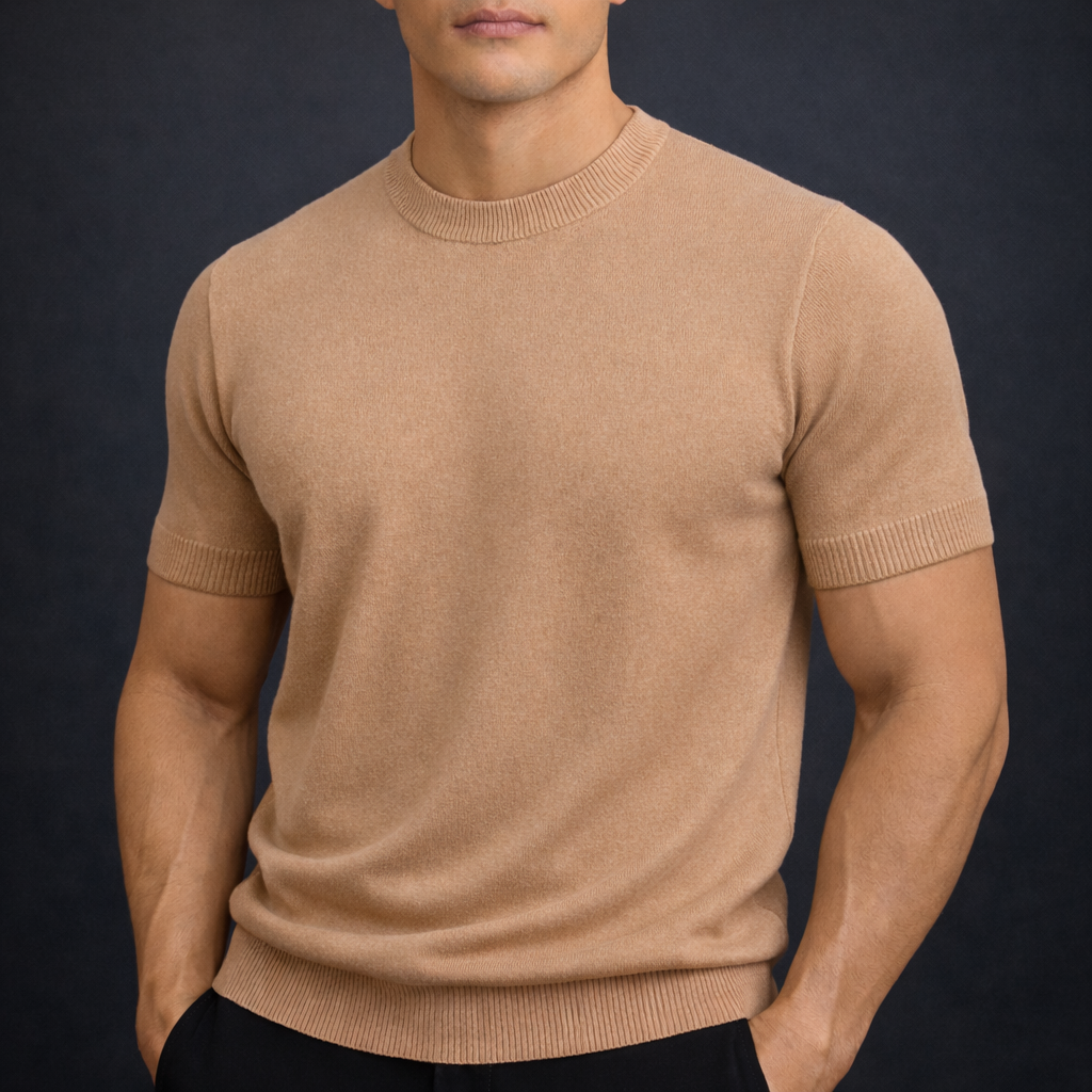Men's Soft Lightweight Cashmere Merino Wool T-Shirt – Breathable Luxury Knit Everyday Top