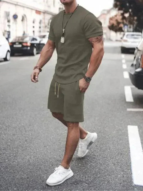 Ethan | Stylish Olive Cotton Men's Shorts Set for Summer 0