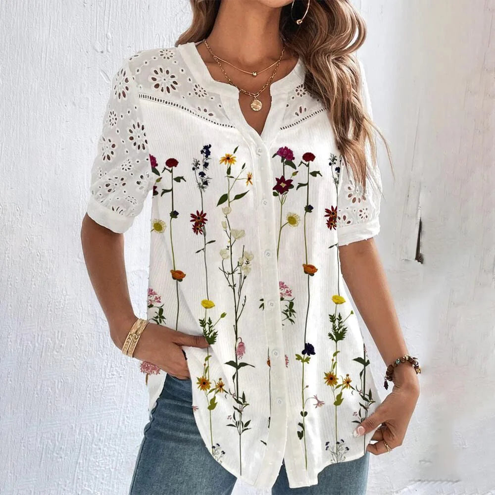 Hortense Women’s Fluid Summer Blouse – Lightweight Breathable Elegant Top, Relaxed Fit Parisian Style Shirt for Casual & Smart Wear