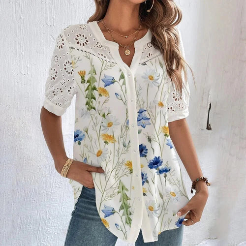 Hortense Women’s Fluid Summer Blouse – Lightweight Breathable Elegant Top, Relaxed Fit Parisian Style Shirt for Casual & Smart Wear