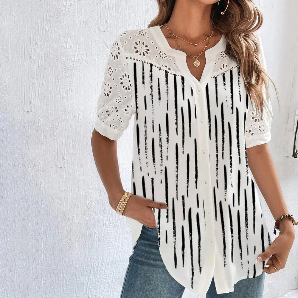 Hortense Women’s Fluid Summer Blouse – Lightweight Breathable Elegant Top, Relaxed Fit Parisian Style Shirt for Casual & Smart Wear