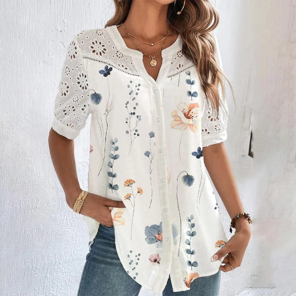 Hortense Women’s Fluid Summer Blouse – Lightweight Breathable Elegant Top, Relaxed Fit Parisian Style Shirt for Casual & Smart Wear