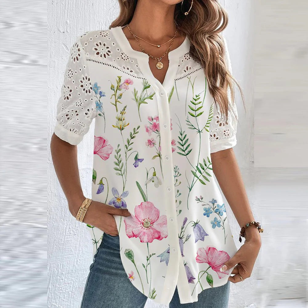 Hortense Women’s Fluid Summer Blouse – Lightweight Breathable Elegant Top, Relaxed Fit Parisian Style Shirt for Casual & Smart Wear