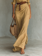 Women’s Lapel Belted Maxi Shirt Dress – Elegant Cotton Tencel Long Sleeve Button-Down Formal Dress