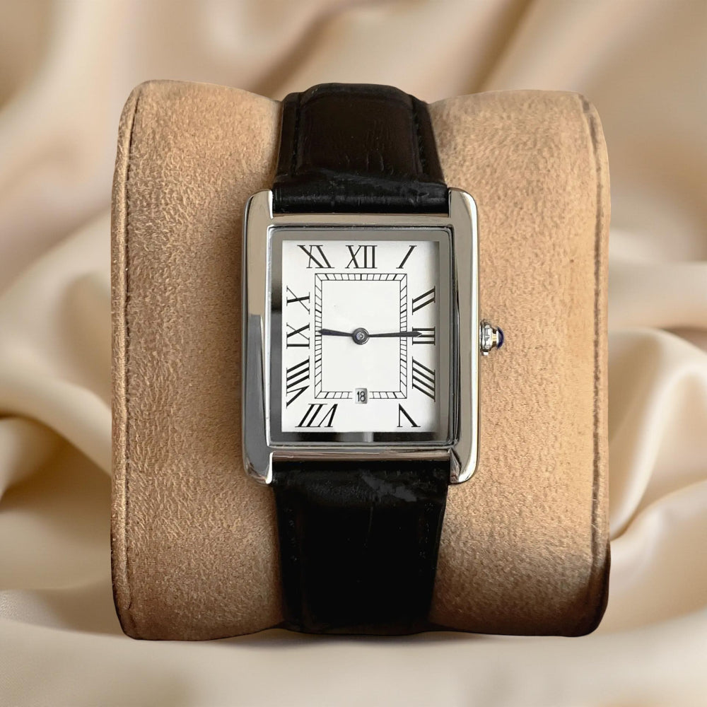 Men's Square Analog Dress Watch with Leather Strap