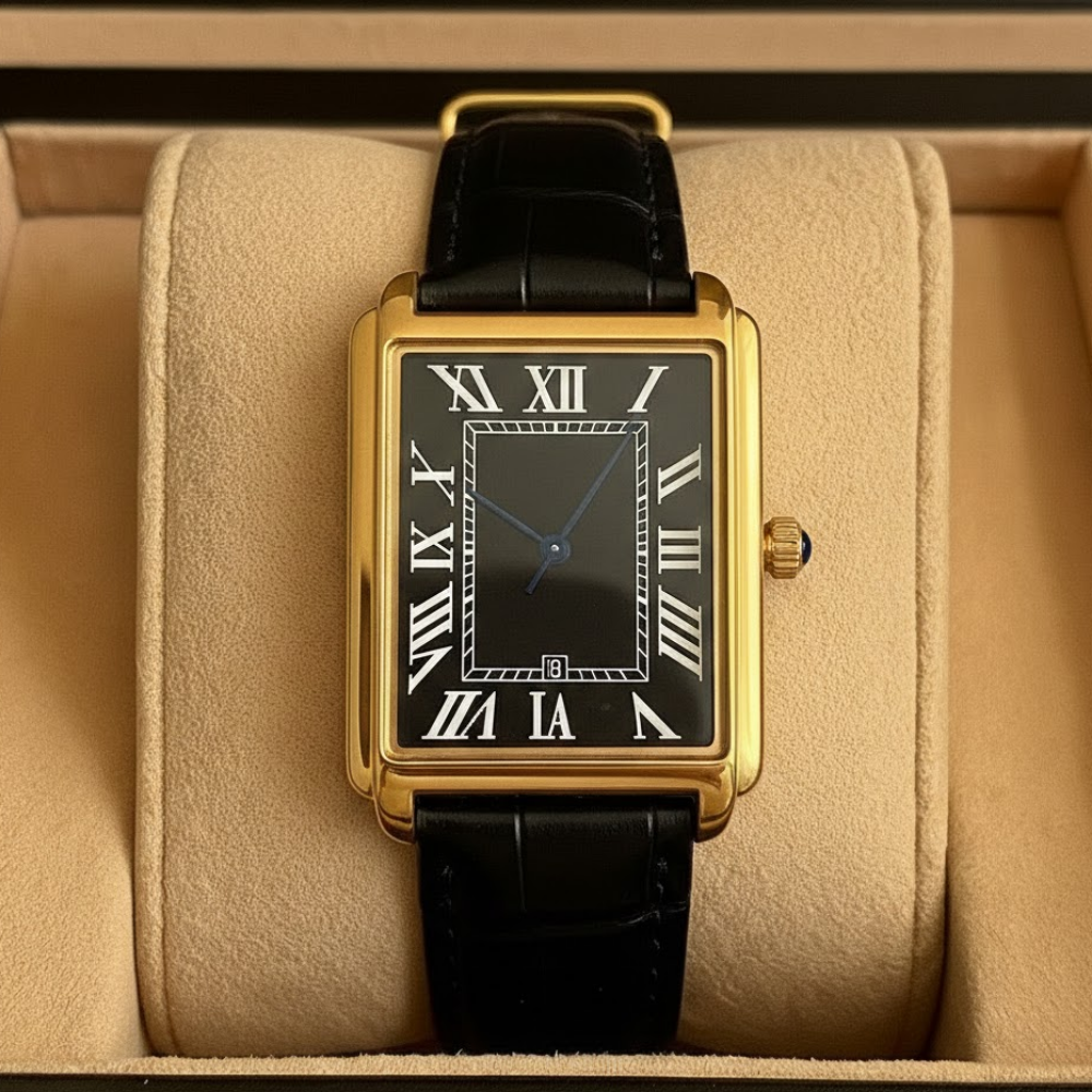Men's Square Analog Dress Watch with Leather Strap